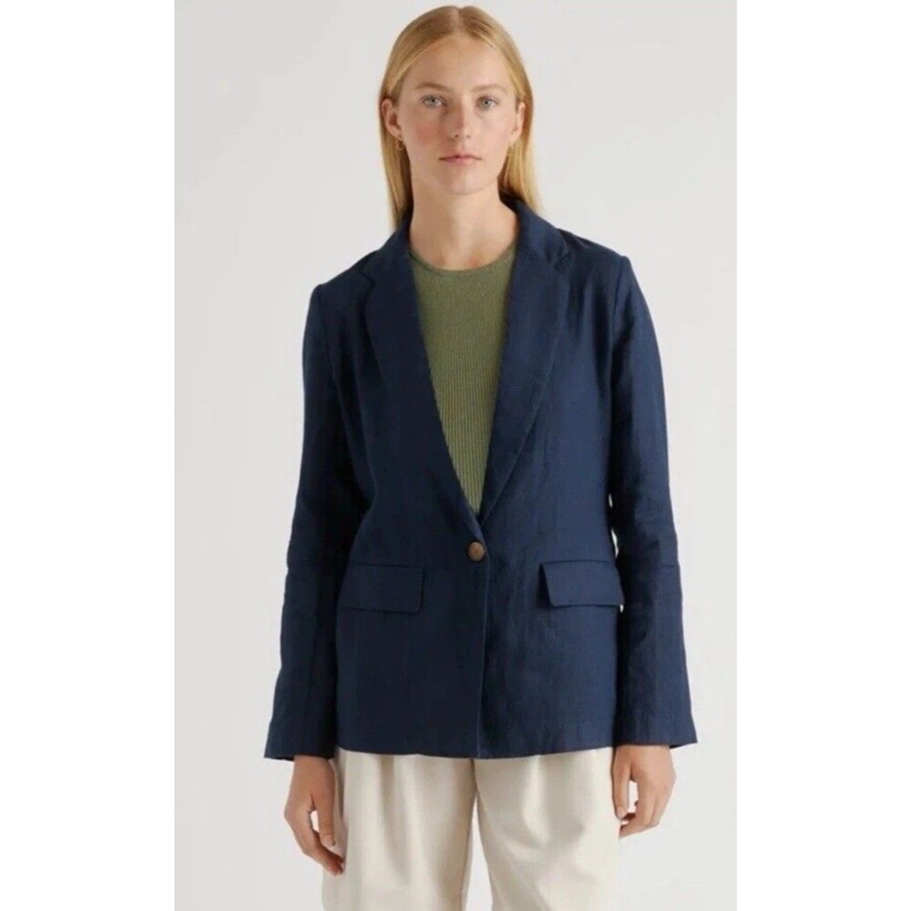 Quince Women 100% European Linen Structured Blazer Deep Navy Outerwear XL